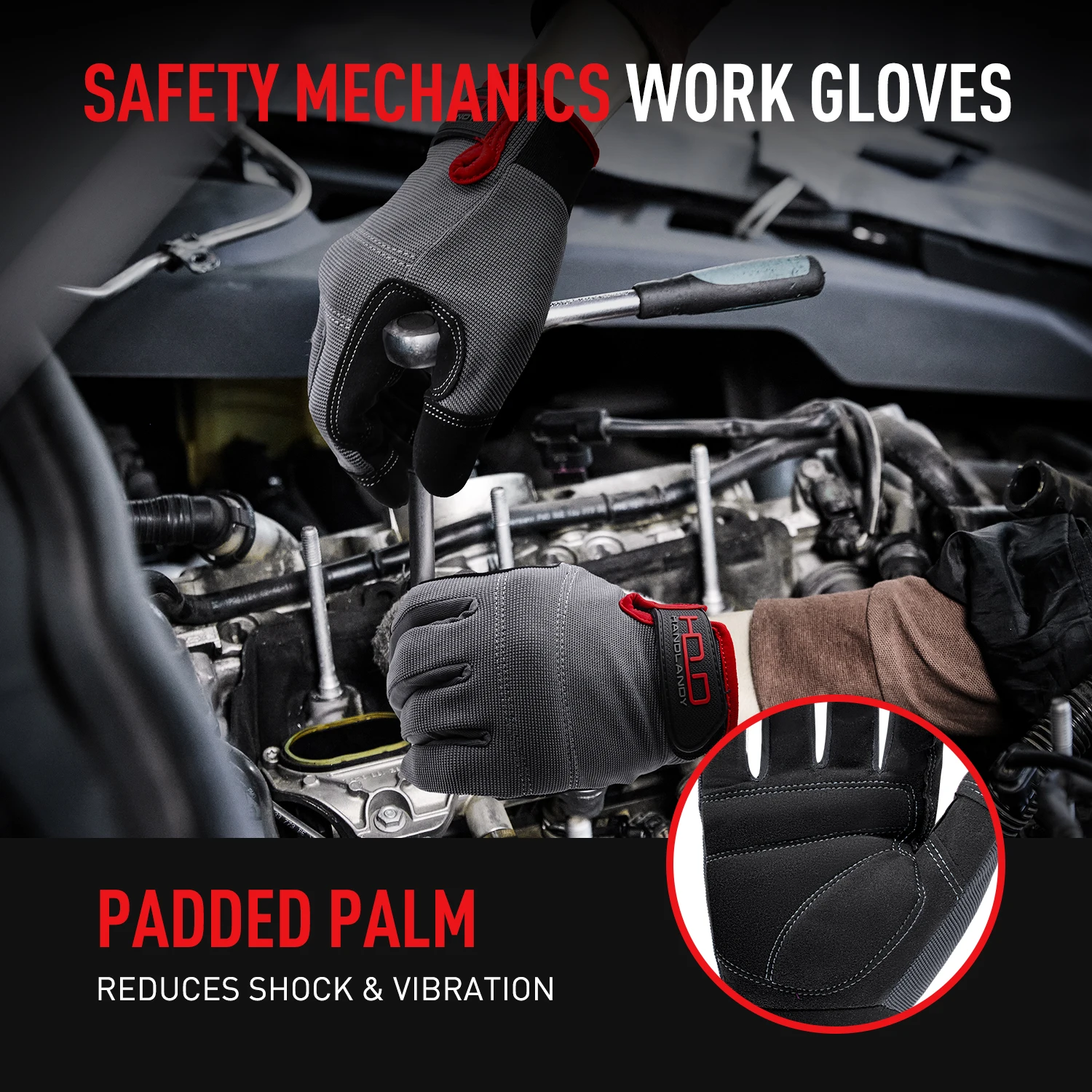 HANDLANDY Microfiber fabric Padded Knuckles & Palm construction Mechanic safety Touch Screen work gloves