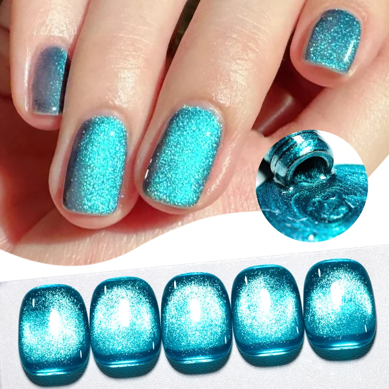 7ml Pink Cat Magnetic Gel Nail Polish Blue Green Sparkling Glitter Glass Bead Semi Permanent Soak Off UV Gel Varnish Manicure
