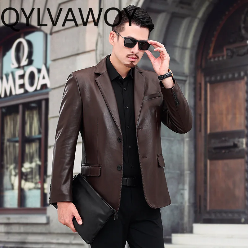 QYLVAWOY 봄 가을 진짜 양피 가죽 자켓 남자 정품 가죽 코트 남성 정장 비즈니스 캐주얼 남성 의류 가죽자켓