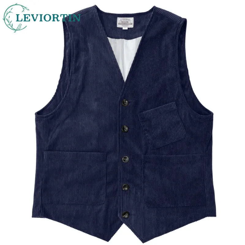 

2025 Spring and Autumn Men's Retro Versatile Corduroy Vest British Style Business Casual Loose Top American Shoulder Vest