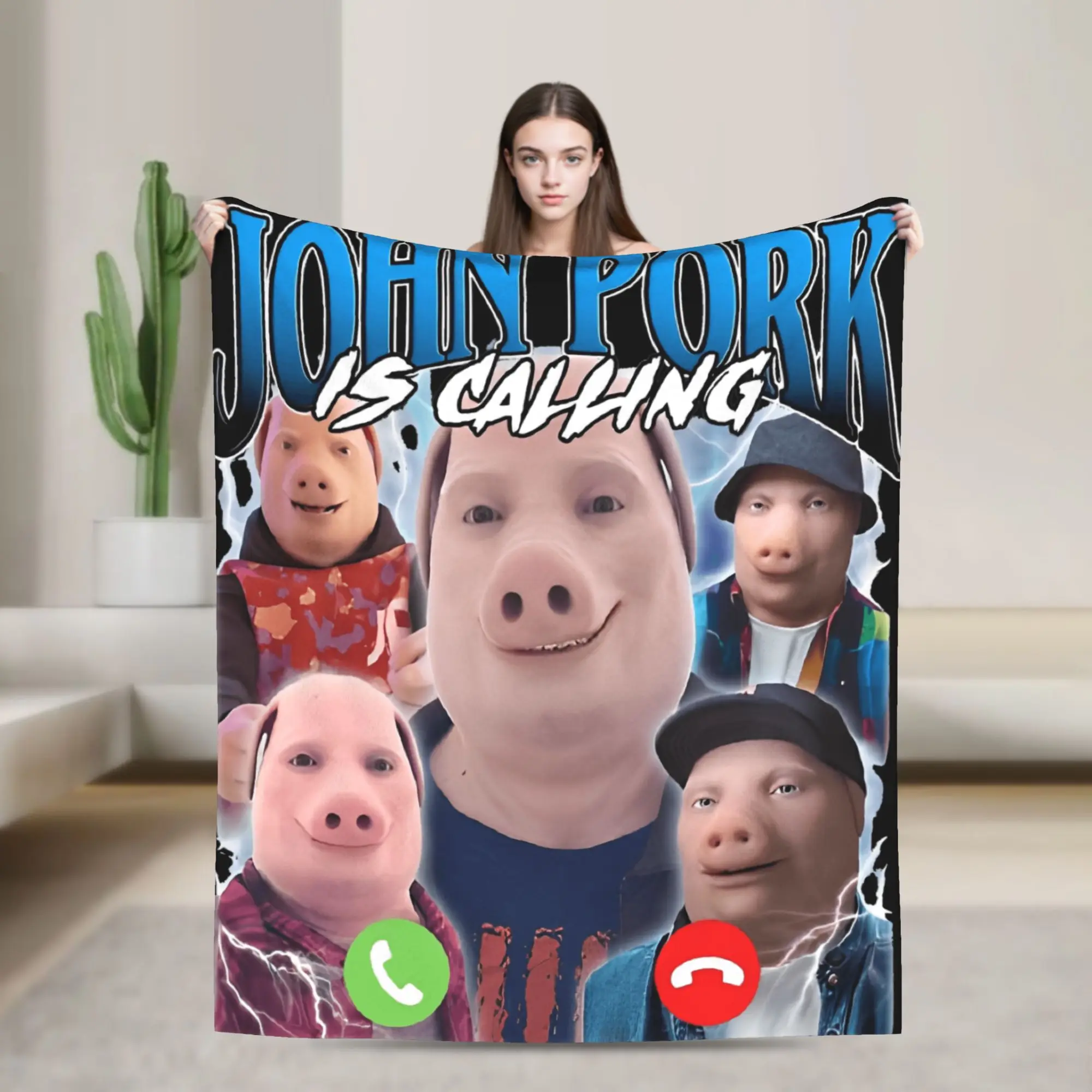 John Pork Is Calling Answer Call Phone Super Warm Blanket Plush Throw Blanket Fluffy Couch Bed Flannel Bedspread Bed Cover