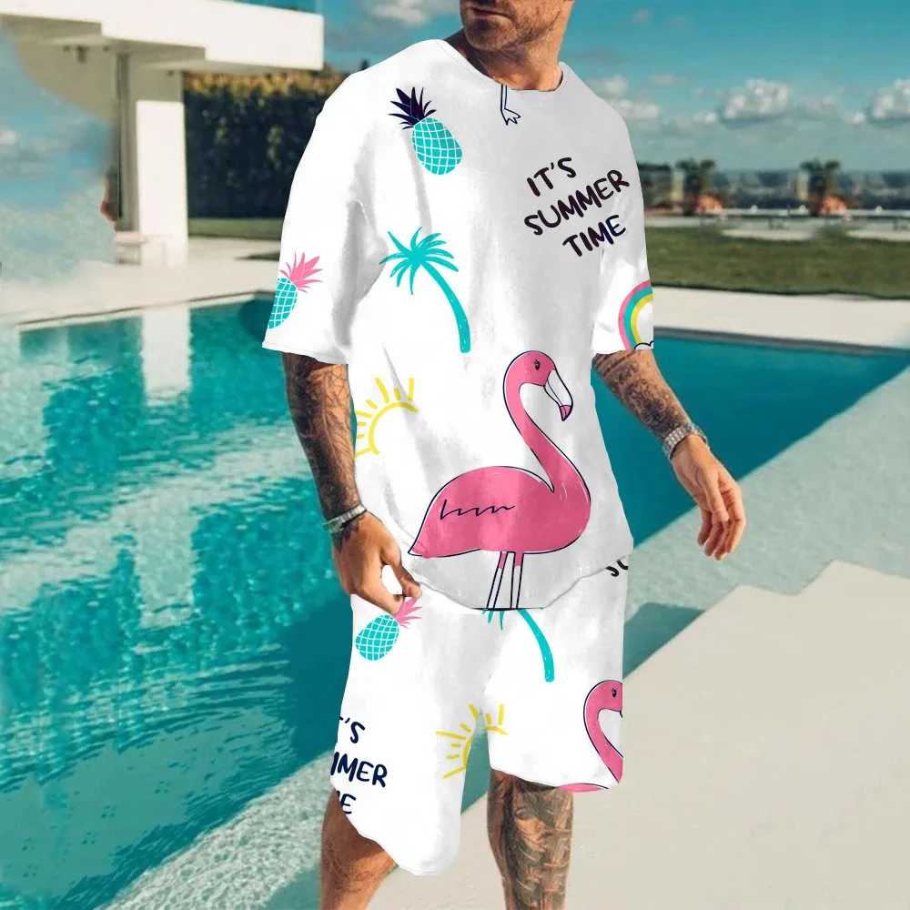 

New Hawaii Sets Parrot 3D Print Tracksuit Men Short Sleeve T-shirt Suit Vacation Streetwear T Shirts Shorts 2 Piece Sportswear