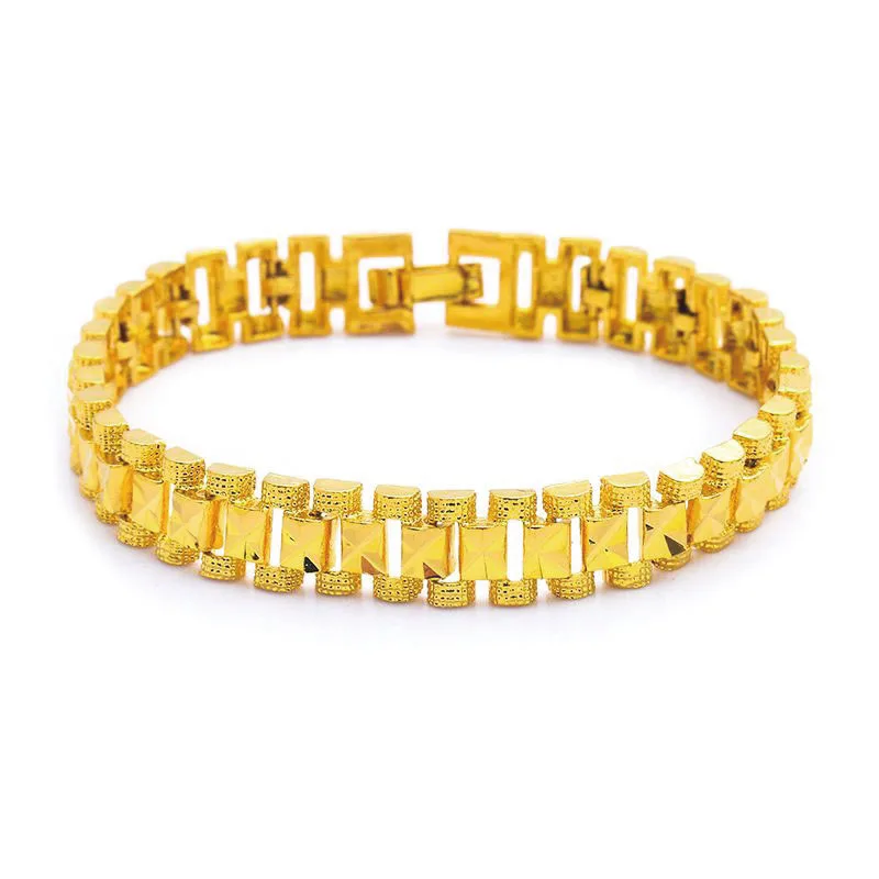 MxGxFam 18 cm x 8 mm/18.5x12mm Heavy Tank Bracelet For Women Men Jewelry 24 K Pure Gold Plated Cassical Designs
