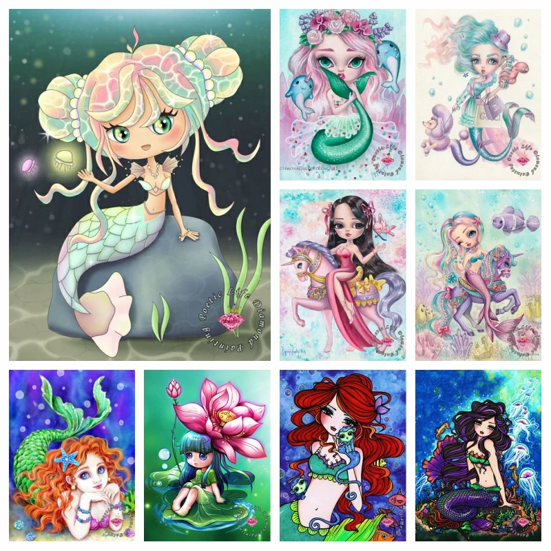 

Fantasy Cartoon Deep Sea Lotus Girl 5D DIY Diamond Painting Pastel Rainbow Mermaid Dream Embroidery Cross Stitch Kit Home Decor