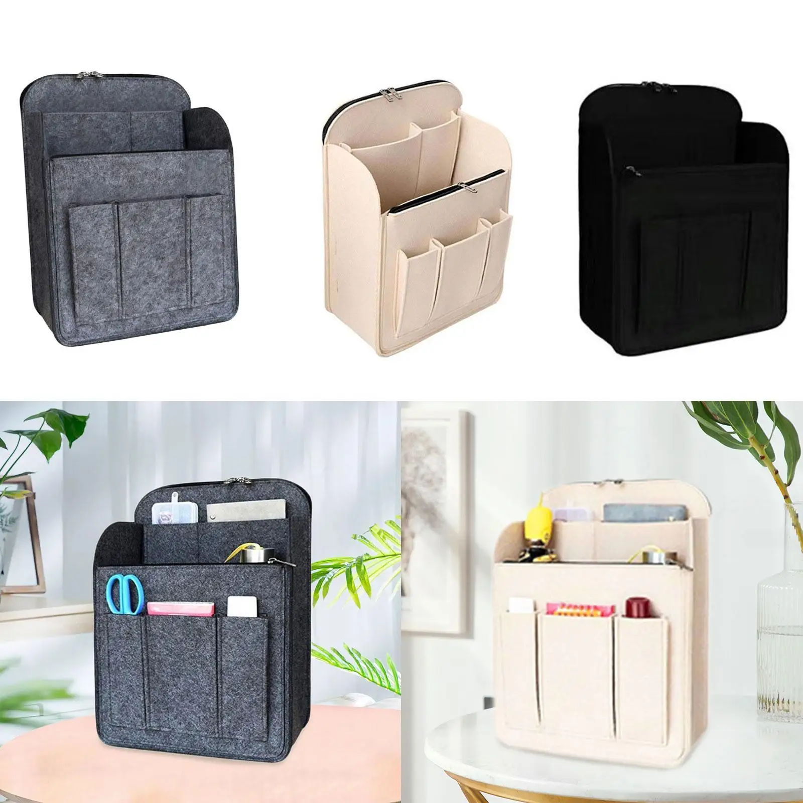 Multi Compartment Felt Bag Organizer Zipper Pockets Rucksack Insert for Daily Use and Women Men