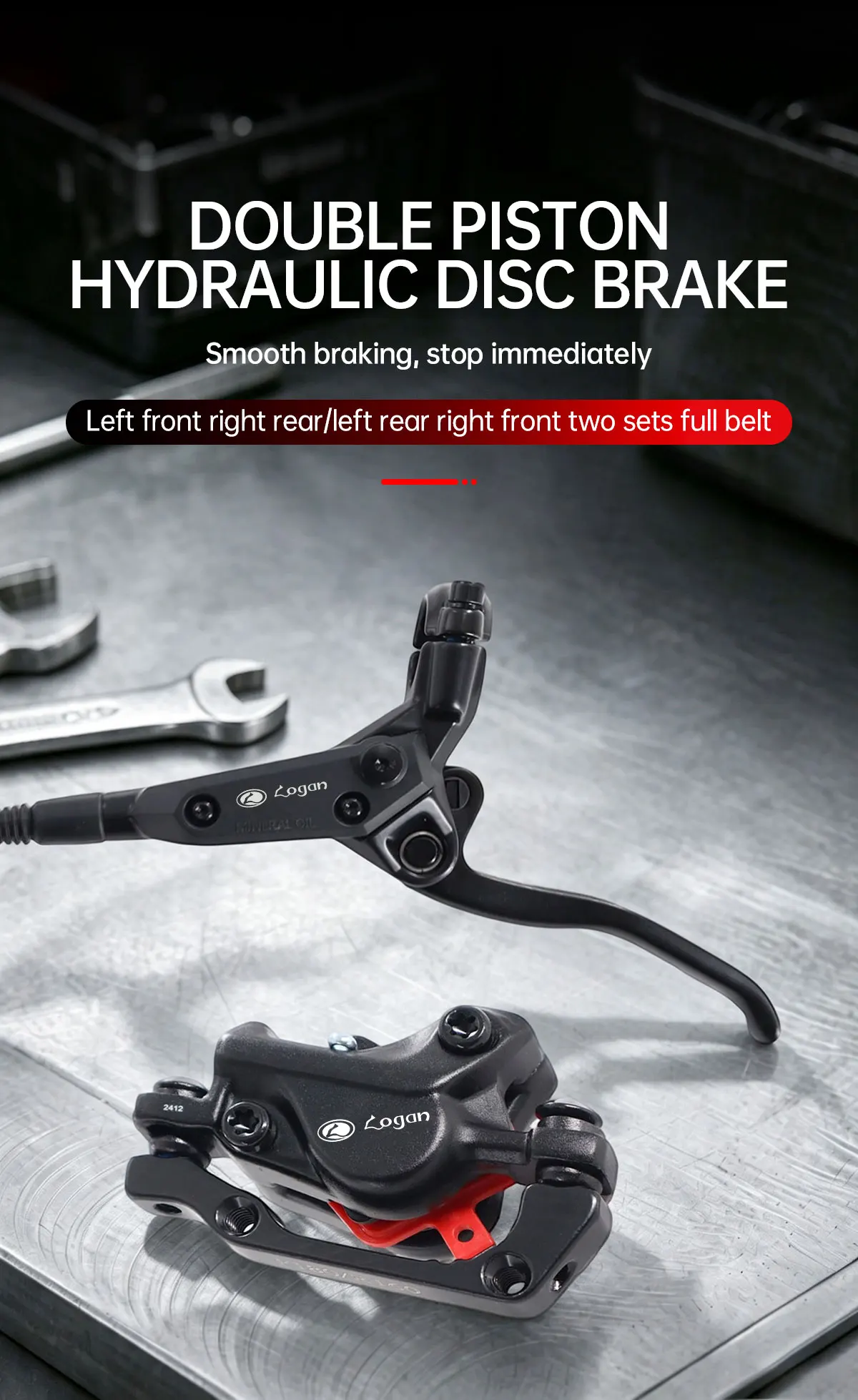 TESNO M500 2-Piston MTB Hydraulic Disc Brake Set Aluminum Alloy Front And Rear Bicycle Brakes with Silicone Protective Covers