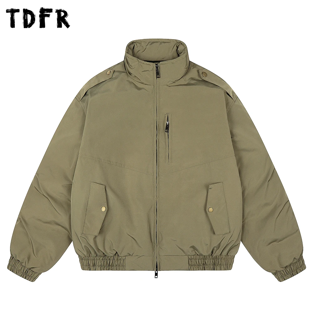 

Solid Color Ma-1 Bomber Padded Jacket Mens Winter Retro Cargo Stand Collar Long Sleeve Thick Quilted Jacket Man