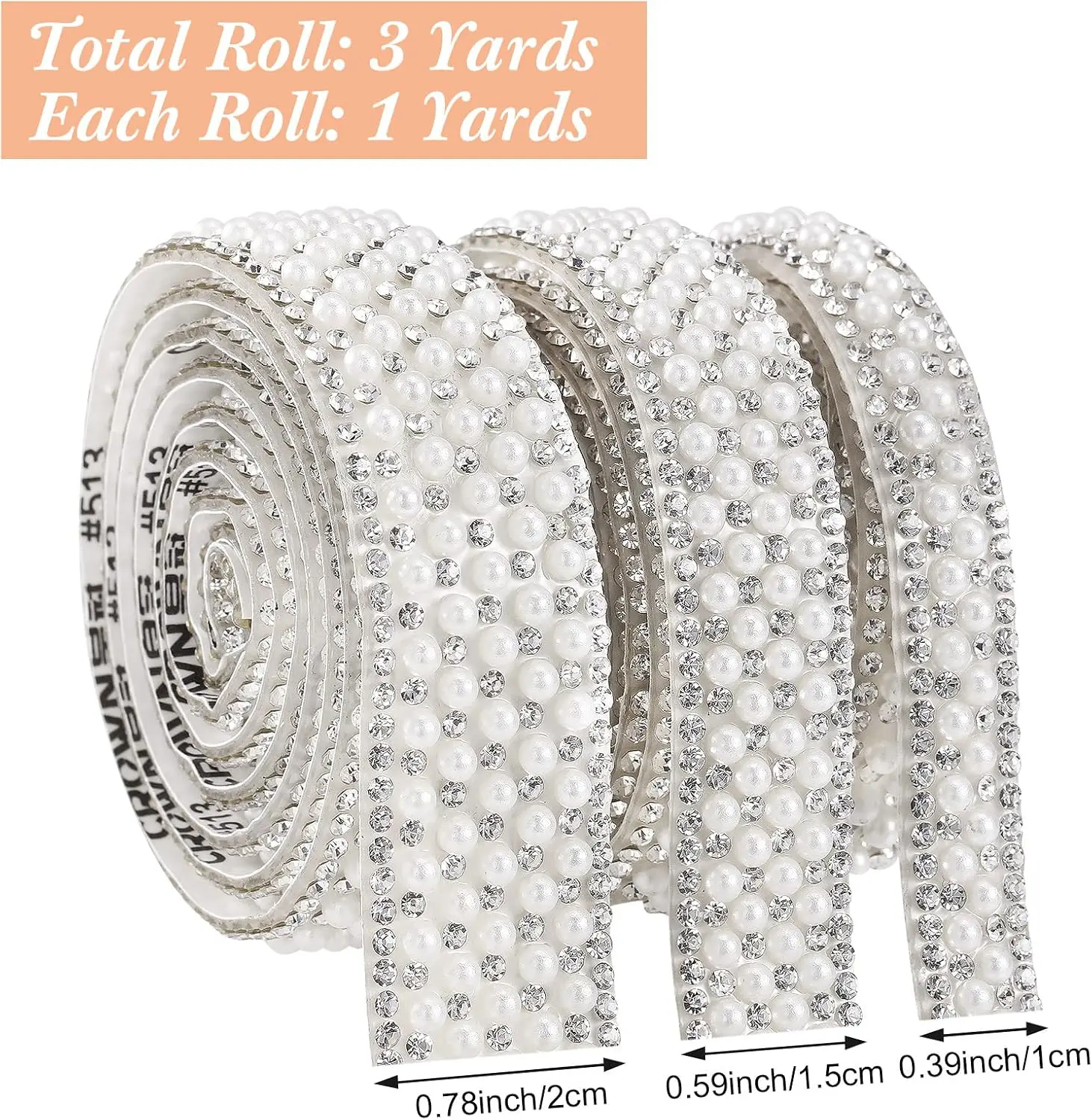 3 Rolls Self Adhesive Pearl Ribbon Wrap Rhinestone Crystal Trim Tape Staggered Style Crystal Strands with Adhesive Backing for W