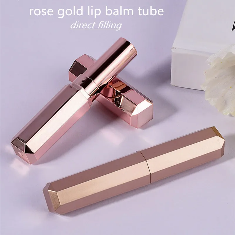 10-100pcs Lip Balm Container Direct Filling Lipstick Tube High-end Matte /Bright Rose Gold Lipstick Tube Empty lipstick shell