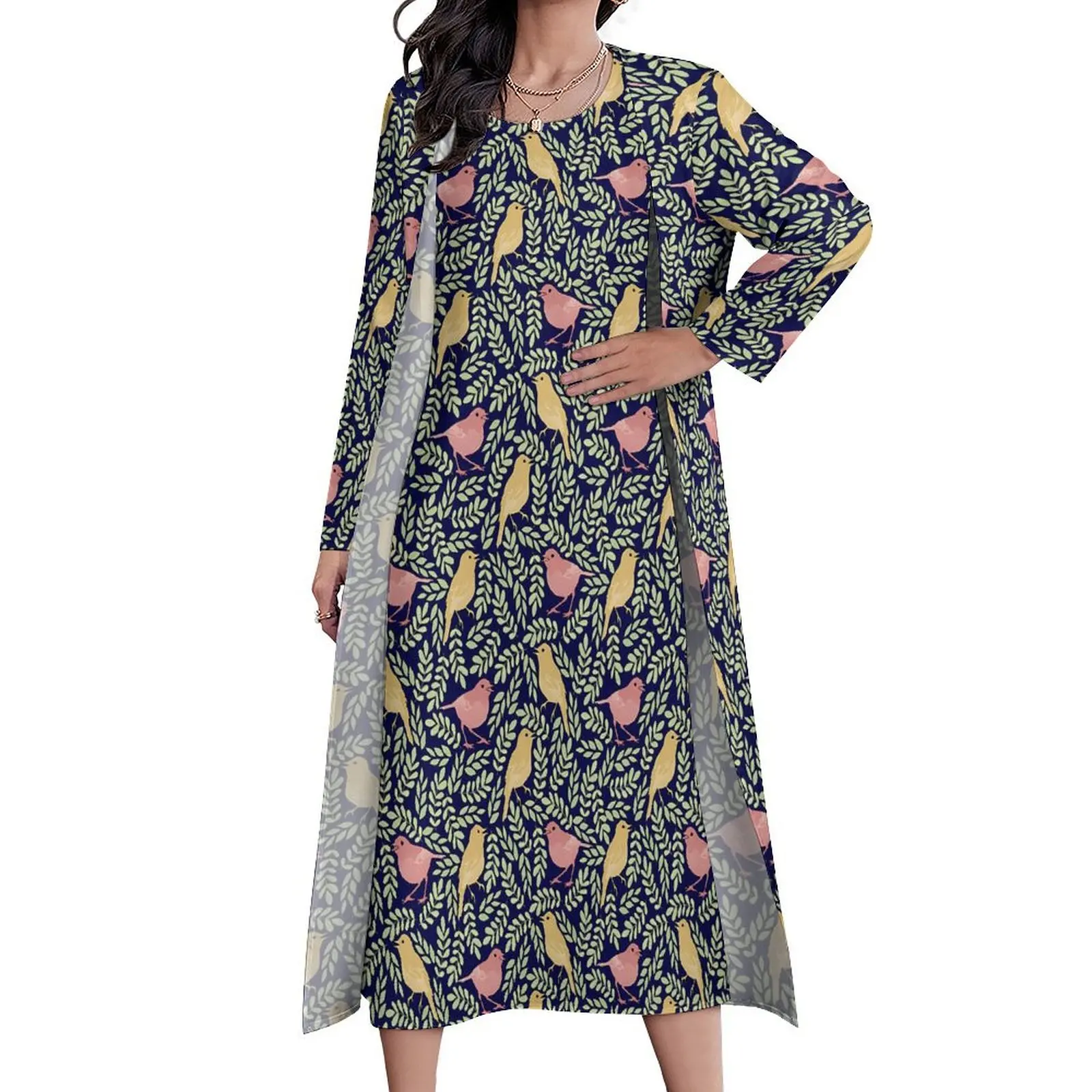 

Bird Songbird Dress Two Piece Botanical Print Street Wear Casual Long Dresses Women Night Club Maxi Dress Birthday Present