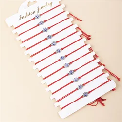 12Pcs/set Blue Eyes Rhinestone Charms Bracelet Set Fashion Handwoven Red Rope Adjustable Wrist For Women Girls Jewelry Gift