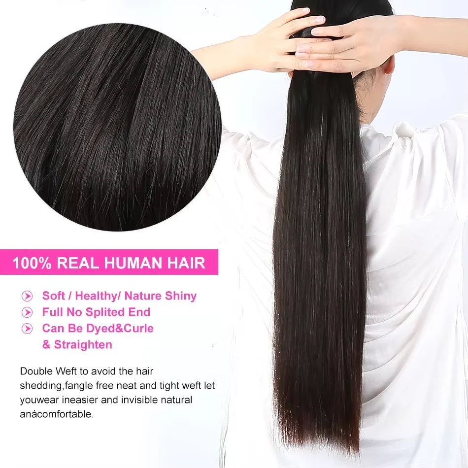 16A Прямые пучки человеческих волос 30 дюймов 100% бразильские человеческие волосы 3/4 Пучки мягких и шелковистых двойных пучков волос для женщин