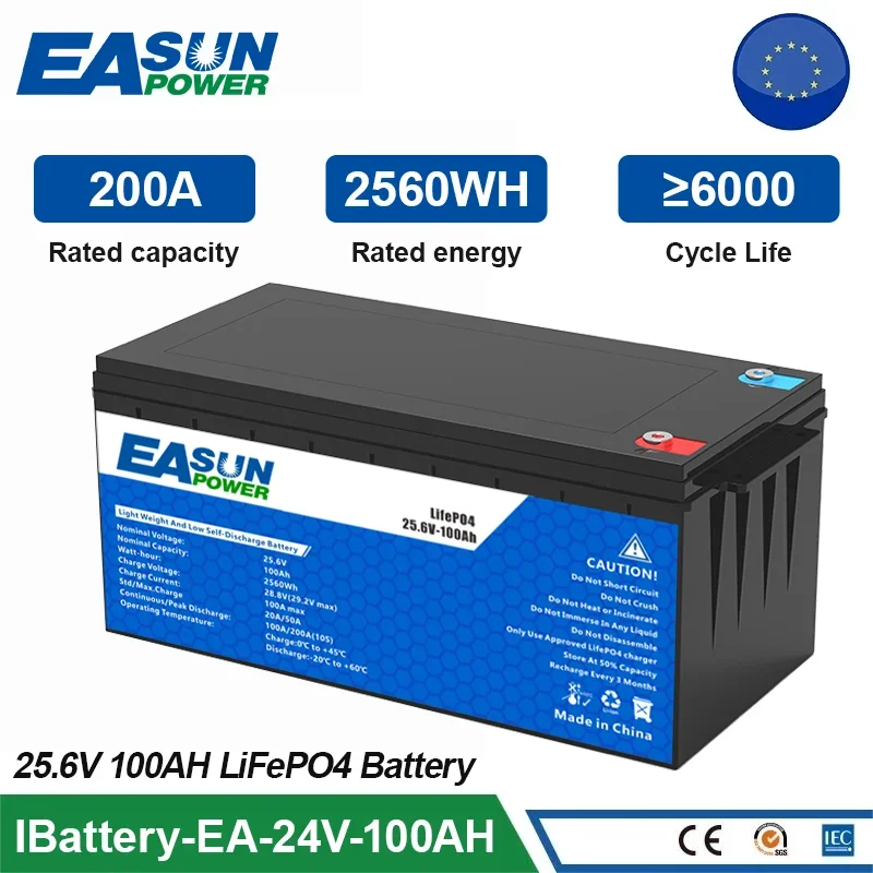 EASUN POWER LiFePO4 Battery 200AH 100AH 12V 24V BMS Rechargeable Lithium Bateria Pack for Camping Car Solar No Tax No VAT HOT