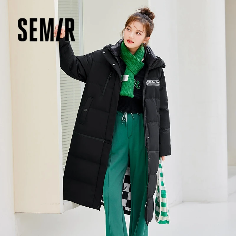 

Semir Down Jacket Women Long Hooded 2023 Winter Loose Warm Fashion 90 Duck Down Thick Coat