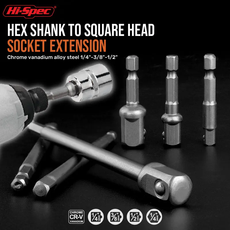 

1/3pc Hex Shank To Square Head Connecting Rod 50/150mm Extra Long Wrench Socket Adapter 1/4" 3/8" 1/2" Bit Set for Power Tools