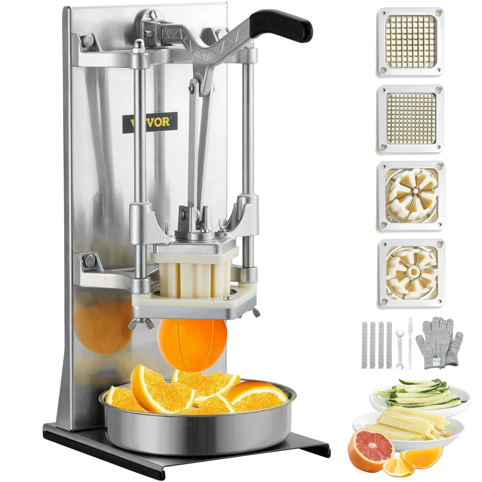 قاطعة القلي الفرنسية التجارية SucceBuy مع 4 شفرات بديلة لقطاعة بطاطس الليمون للبطاطس المقلية بمقبض ممتد