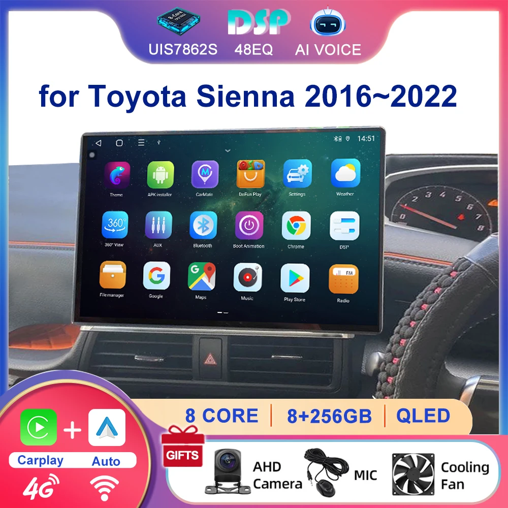 

GPS Radio for Toyota Sienna 2016~2022 WiFi BT Mirrorlink DSP Video Player Multimedia Touch Screen Android Stereo With Carplay