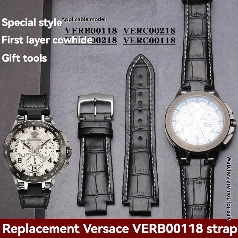 Para versace pulseira de relógio masculino fluororubber pulseira de relógio à prova dwaterproof água esporte verb0018 00218 pulseira de relógio de couro genuíno 24mm