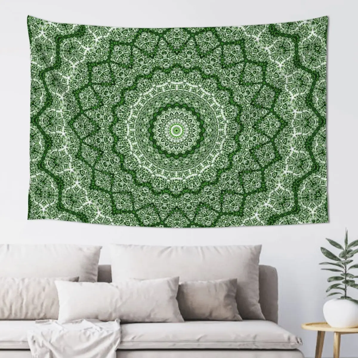 

Green and White Mandala. Tapestry Room Decoration Korean Style Aesthetic Room Decor Funny Tapestry