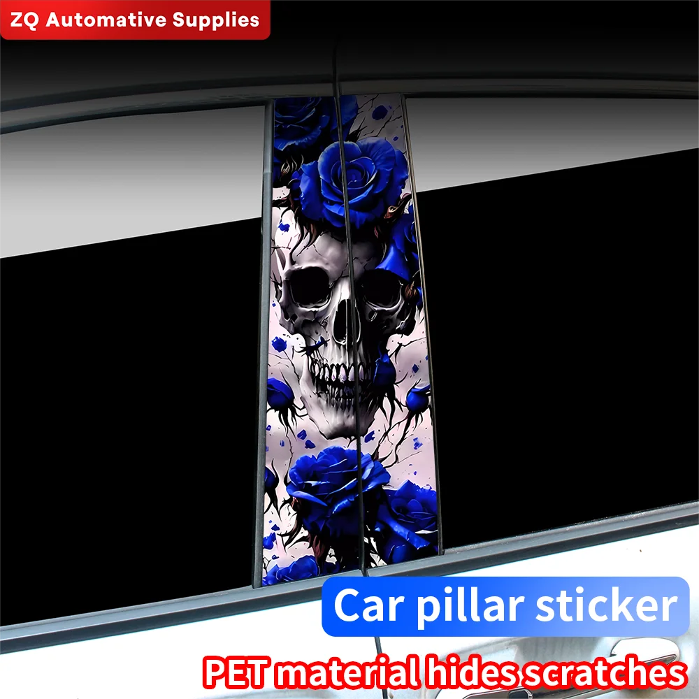 Skull and Rose Car Stickers Auto B Pillar Waterproof Funny Decoration Cover Scratches Sunscreen Car Doors Pillar Vinyl Decals