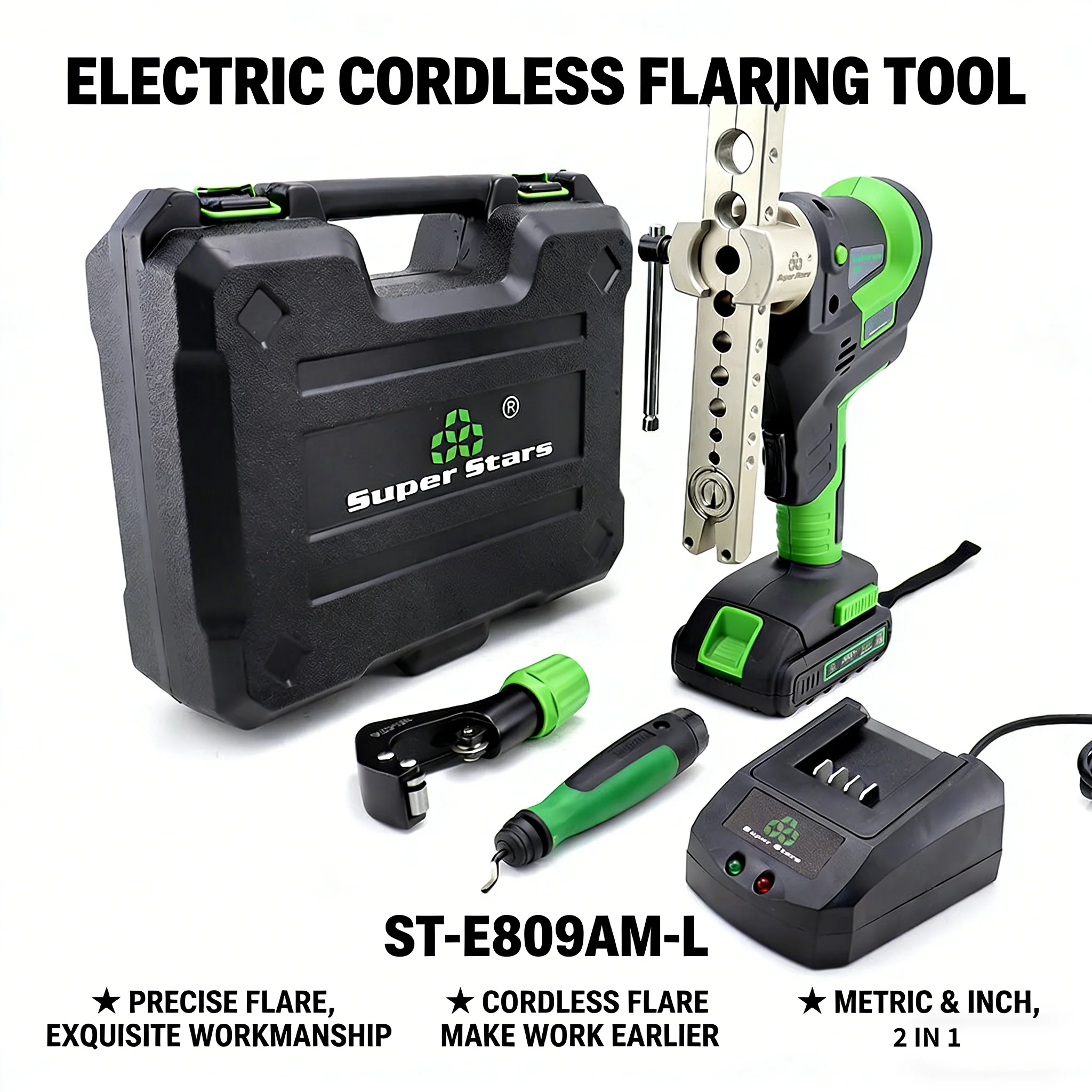 Cordless Electric Flaring Tool Kit for 6mm-19mm Copper/Aluminum Tubing - HVAC Refrigeration Pipe Expander Set