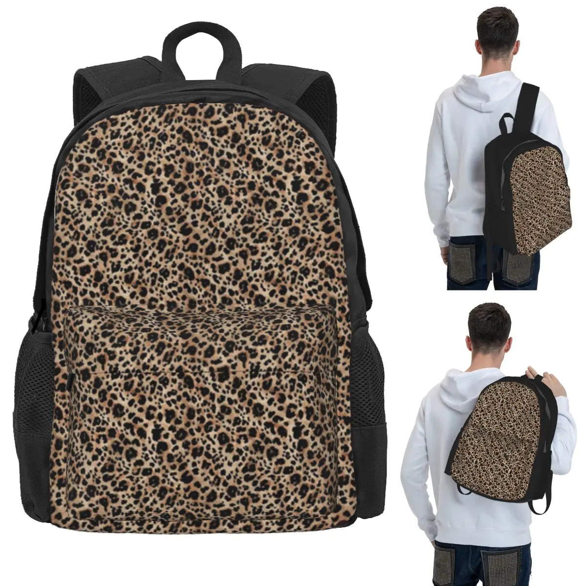 Brown Leopard Pattern Student Backpack School Bag Hiking Travel Daypack for Men Women Bookbag Shoulder Bags