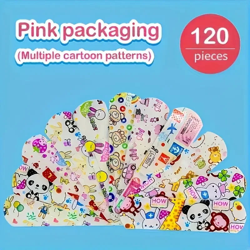 120Pcs Cartoon Animal Bandages Assorted Patterns Breathable Skin-Friendly Flexible Fabric Kids First Aid Supplies