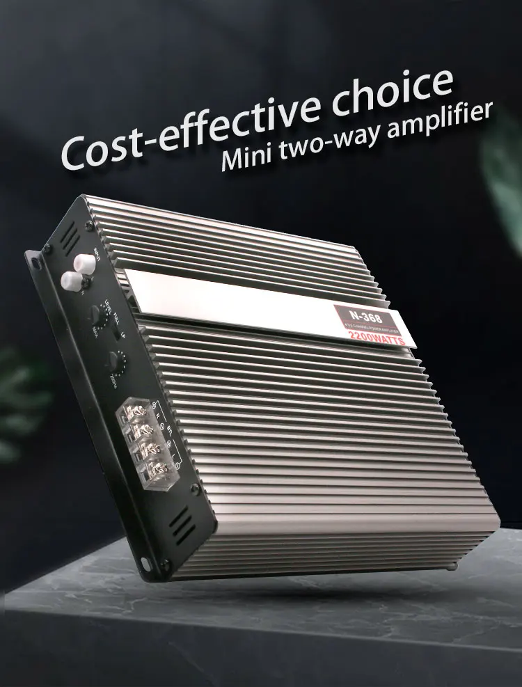 Compact design N-368 Brushed aluminum alloy 2-Ch Class AB Car Audio Amplifier for Car Audio Systems RMS 70W*2@4Ω/RMS 100W*2@2Ω