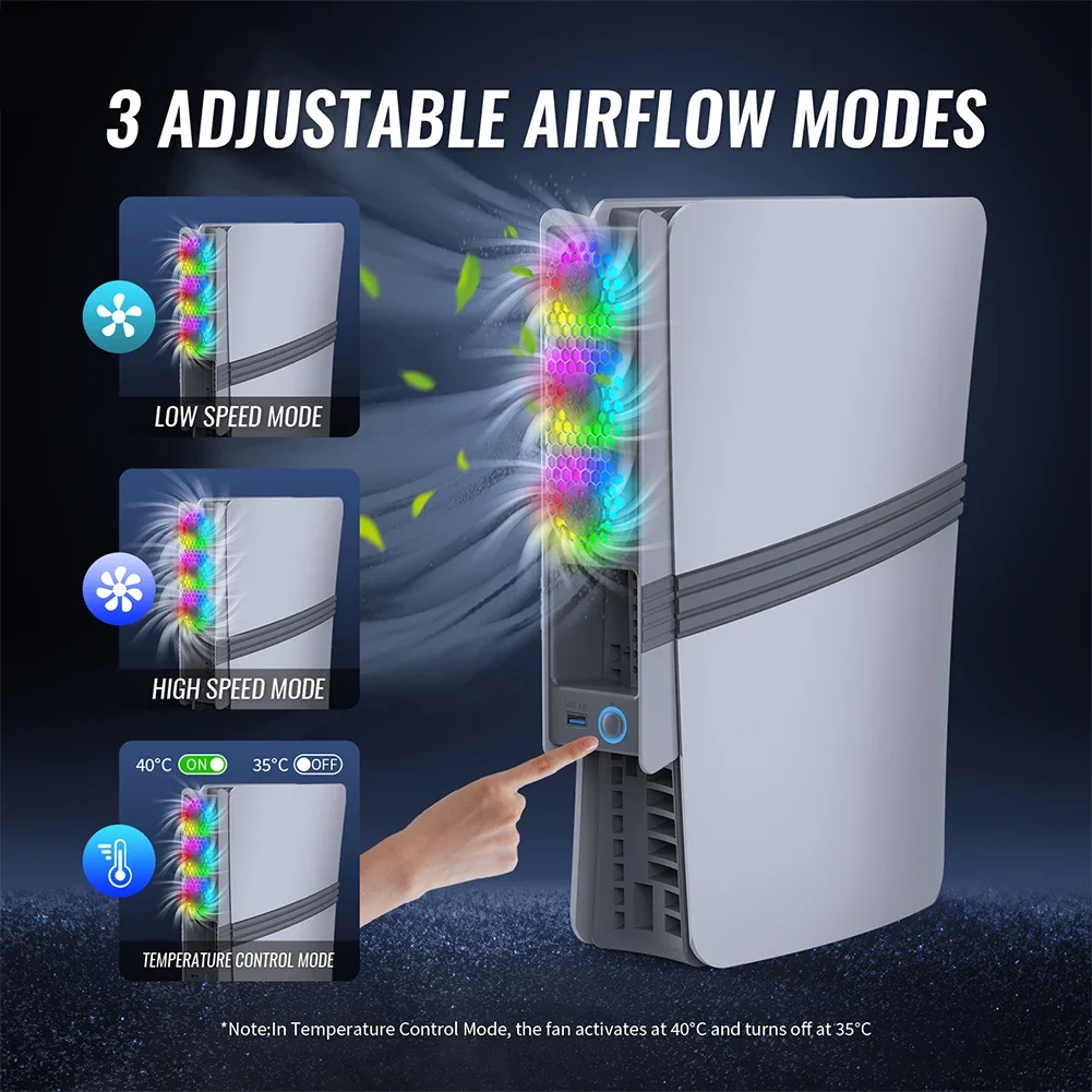 พัดลมระบายความร้อนสำหรับ PS5 Pro/บางพัดลมระบายความร้อน 3 ความเร็วแบบปรับได้พร้อมไฟ LED และพอร์ต USB3.0 พัดลมระบายความร้อนที่ได้รับการปรับปรุงสำหรับแผ่นดิสก์และดิจิตอล