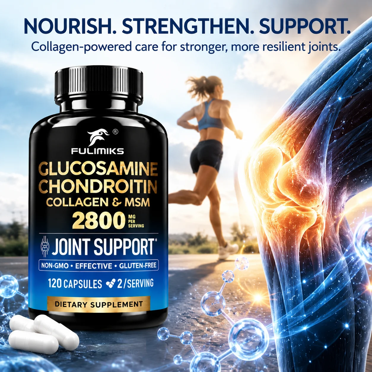 Glucosamine Chondroitin Supplement, MSM Collagen, Improve Joint Function, Strength, Flexibility, Mobility, For Men & Women