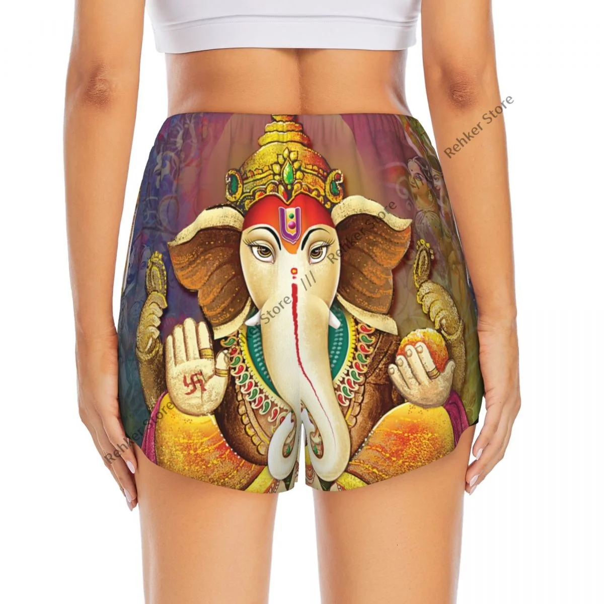ワークアウトショーツ女性フィットネス速乾性二重層ショーツ神ガネーシャ神話アスレチックヨガショートパンツジムレギンス
