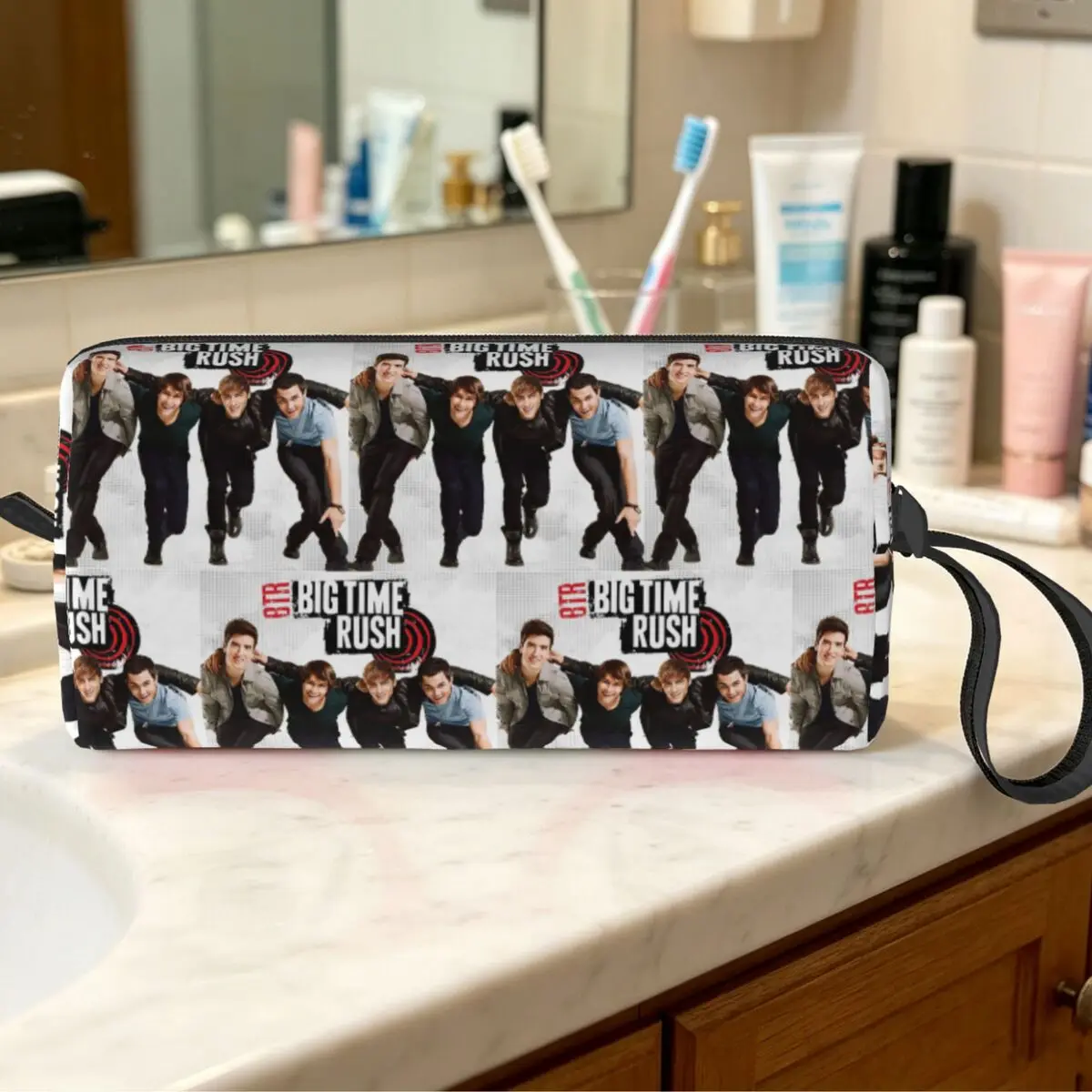 Big Time Rush BTR Bolsa de maquillaje, organizador de cosméticos, bolsa de cosméticos para mujer, estuche de viaje para lápices de belleza