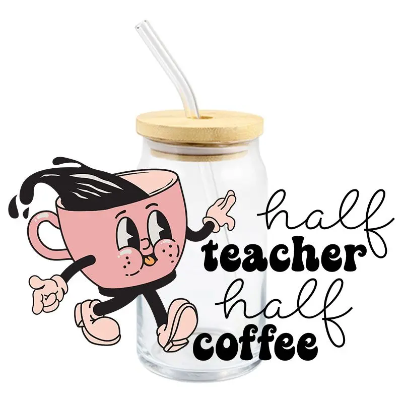 Teacher Day UV DTF Wrap Transfer Stickers Cartoon Funny Design DIY Waterproof Wrap For 16oz Glasses Cups Mug Waterproof Decal - view 3