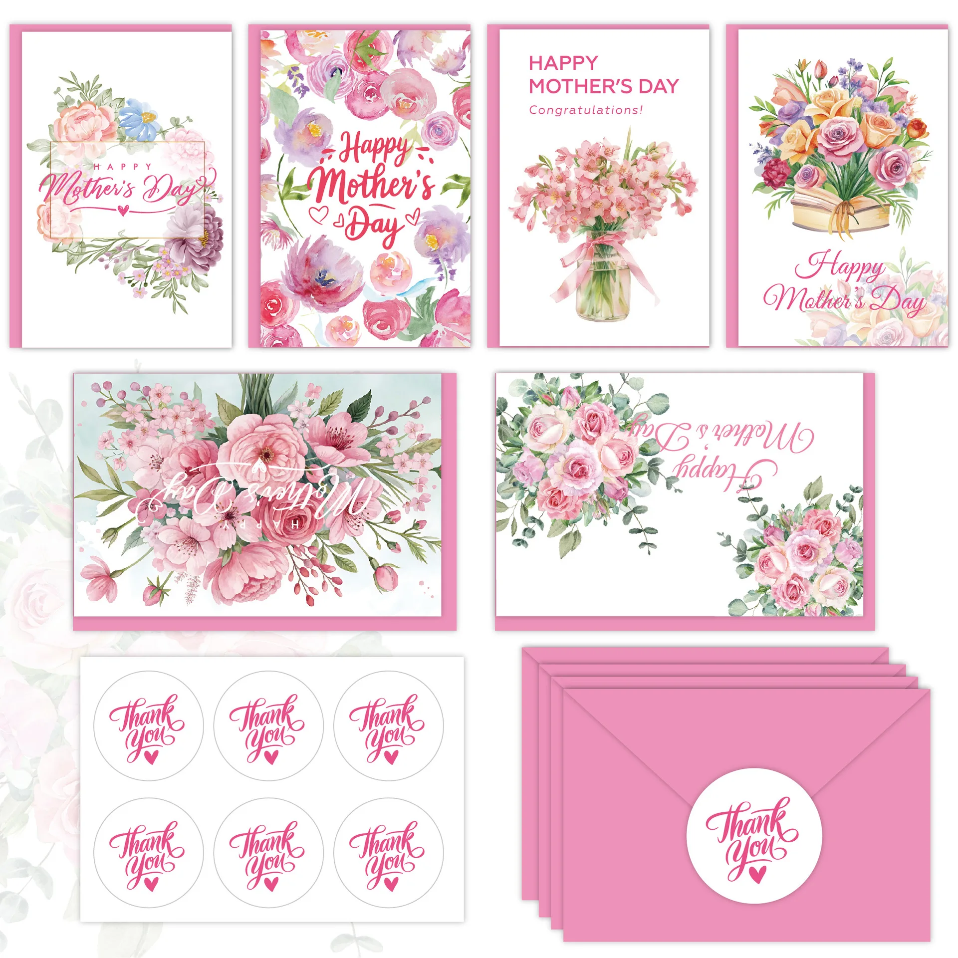 

12Pcs Happy Mother's Day Card English-Language Flower Bouquet DIY Envelope Set with Blank Handwritten Greeting Mother's Day Card