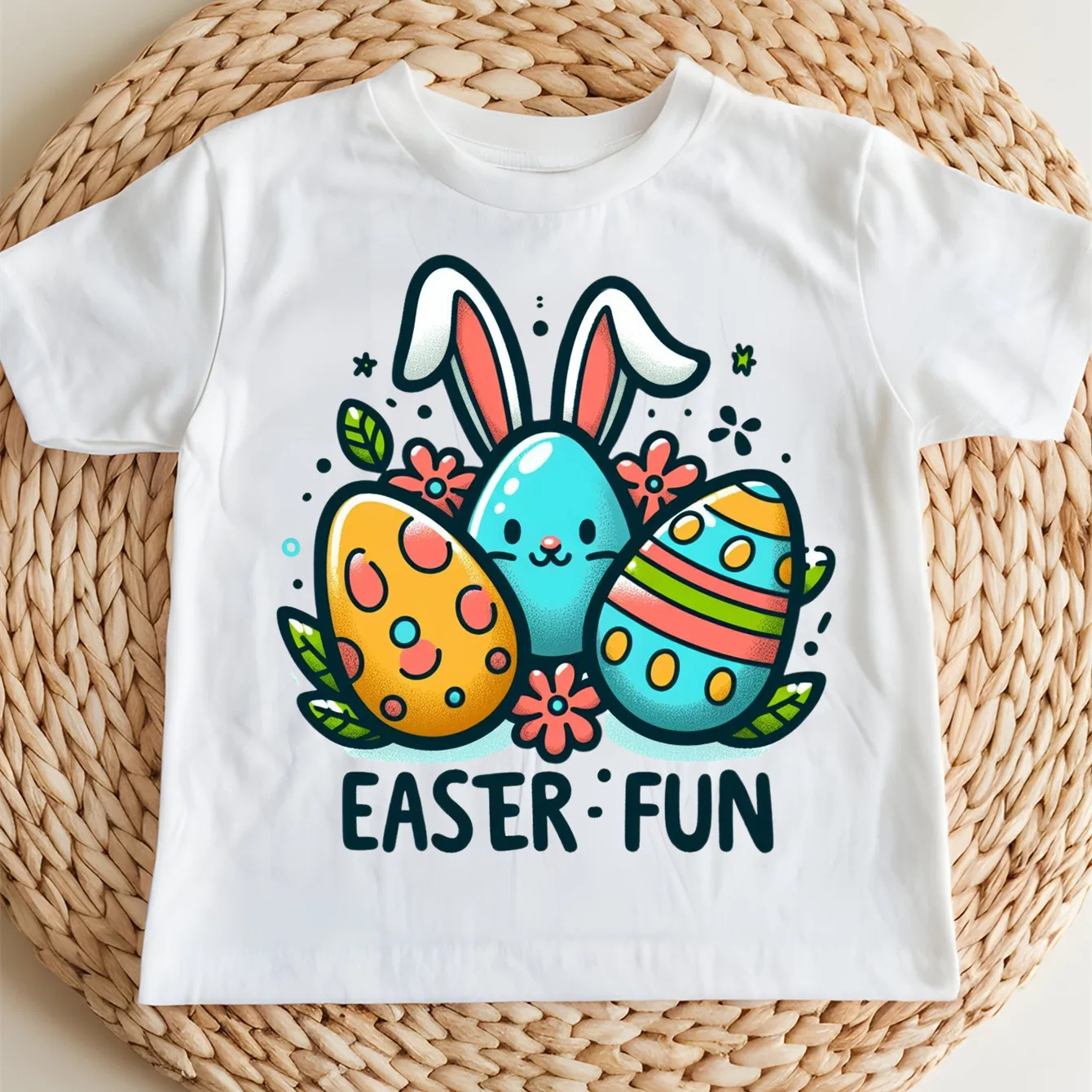 

Детская удобная футболка из чистого хлопка с принтом «Пасхальный кролик» для девочек, с круглым вырезом, с коротким рукавом, для активного отдыха