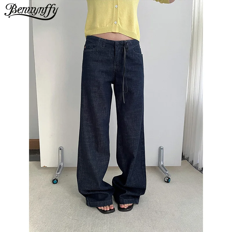 

Benuynffy American Fashion Low-waisted Jeans for Women 2026 Spring New Vintage Straight Leg Denim Pants Female Casual Baggy Jean