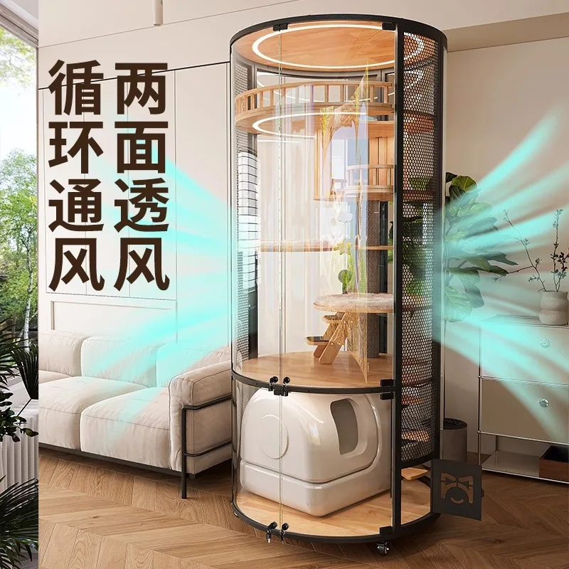 Luxury large glass cat nest household indoor cat cage four seasons cat cabinet solid wood