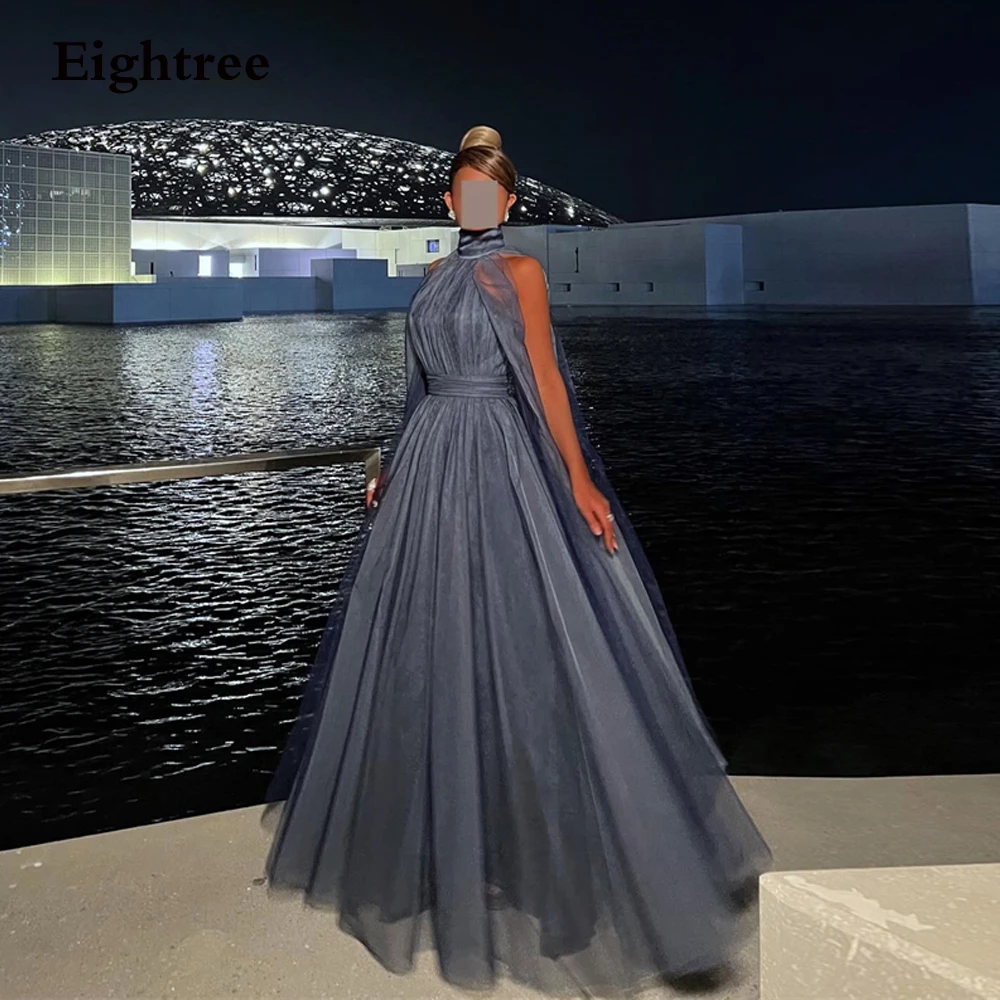 Eightree Long Tulle Prom Gowns Sleeveless Gray Saudi A-Line Evening Dress Wedding Party Gown Elegant Formal Dresses for Women