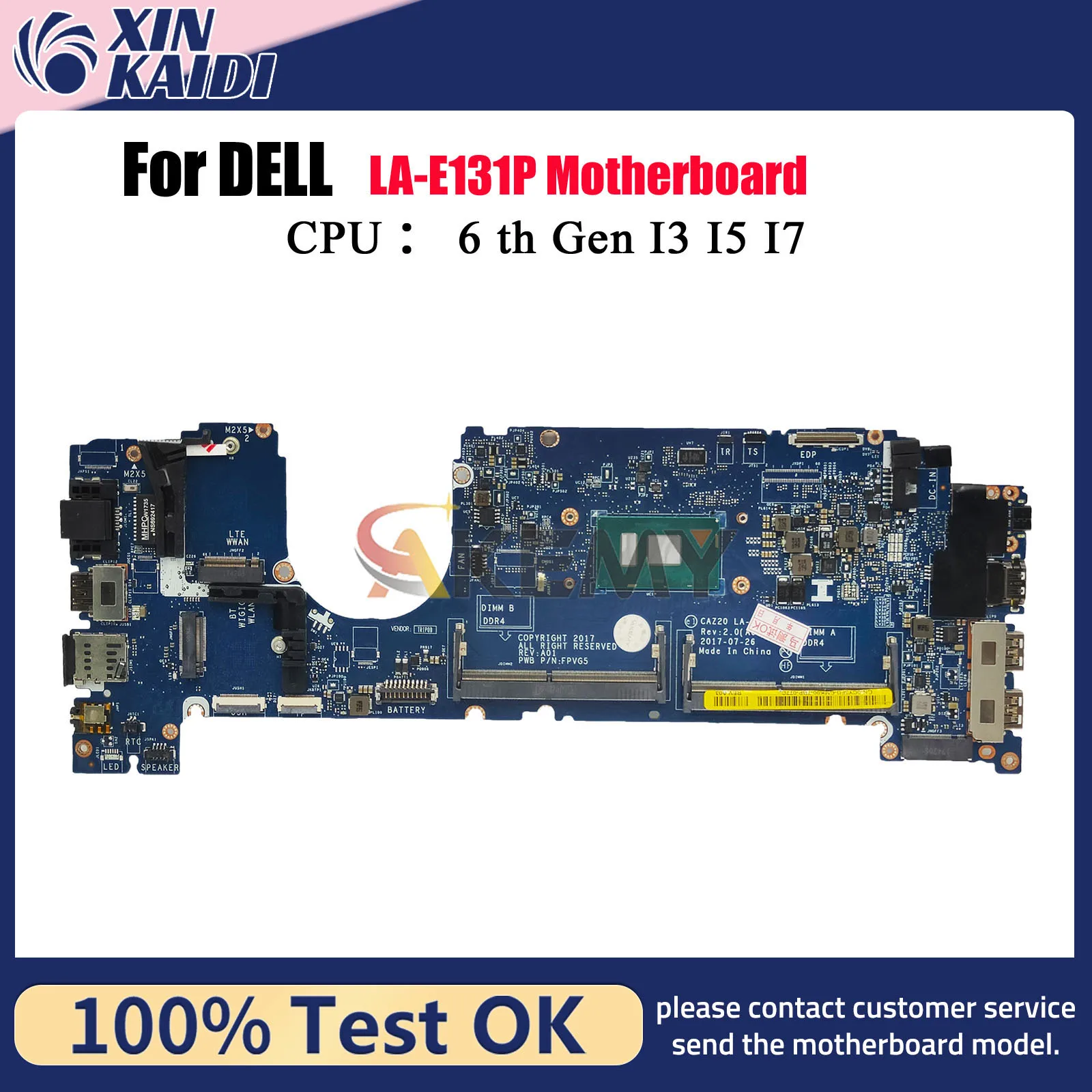 

For Dell Latitude 7480 Notebook Mainboard LA-E131P with i5 i7 6/7th CPU 04GTKN 0N480V 0CXWHP 08FCRX 100% Fully Tested