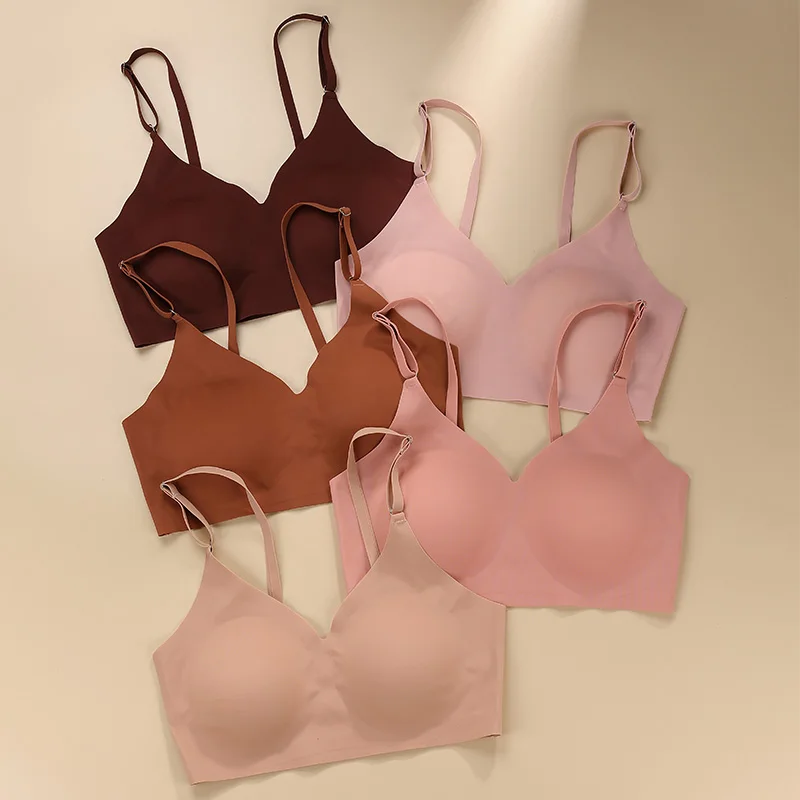 Sutiãs macios de verão para mulheres sem costura sem fio push up acolchoado básico colheita top senhoras bralette