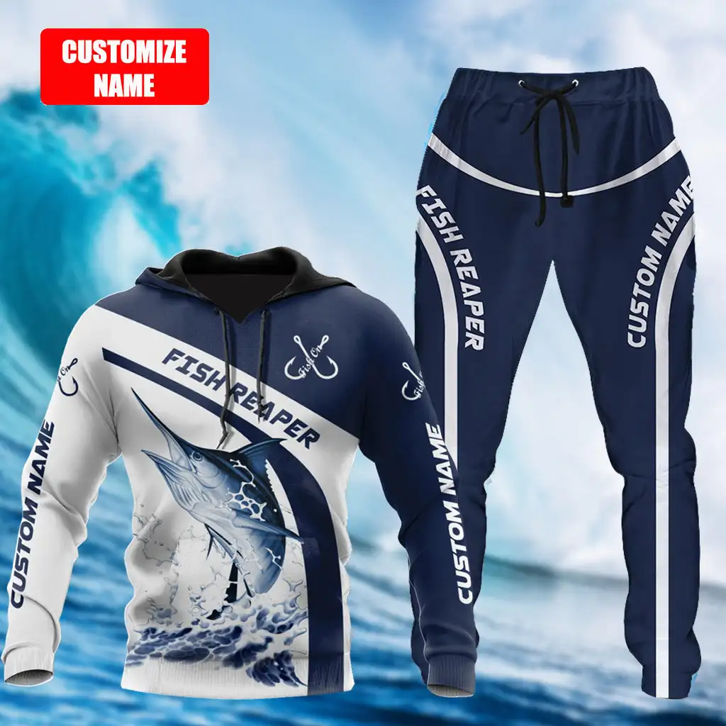 Custom name Marlin fishing 3D Printed Men Sets Hoodie&Pants Autumn Unisex Sportswear Casual Street Tracksuits Male Clothes TZ-08