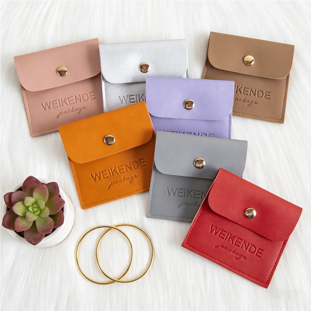 

50Pcs Personalized Embossed Soft Leather Jewelry Gift Button Bags Earring Ring Stud Pearl Necklace Headset Purse Storage Pouches