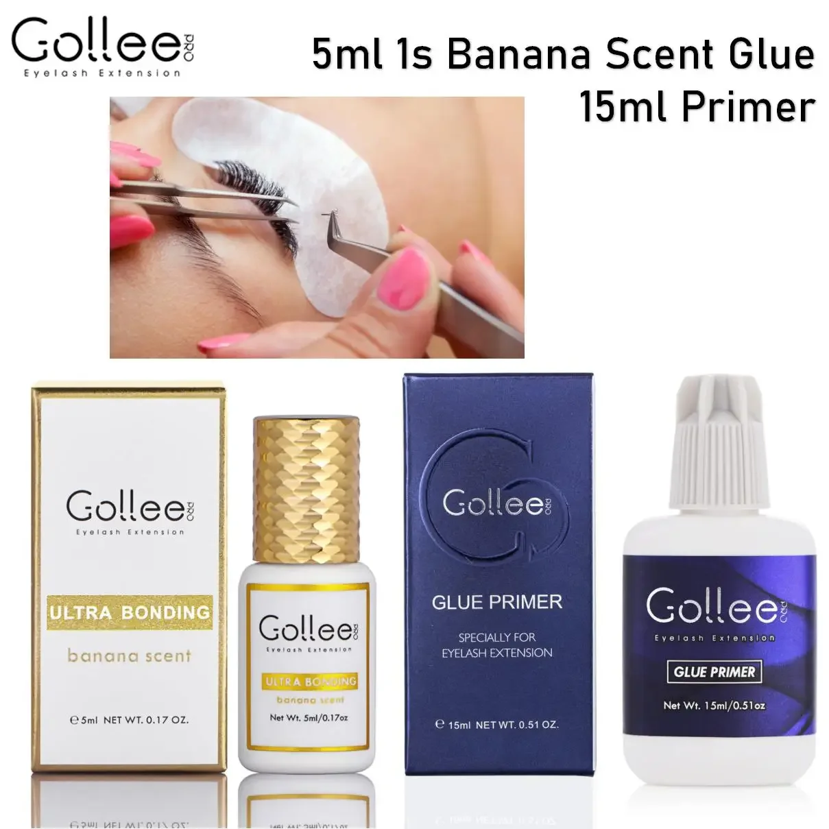 

Gollee Banana Flavor Eyelash Extension Glue & Lash Primer 1-2S Fast Drying 6 Week Clear Eyelash Adhesive Professional Supplies