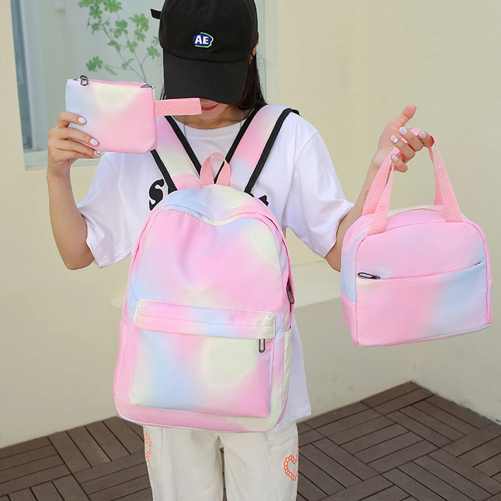 3pcs/set High School Bookbag for Teen Girl Korean Versatile Tie-Dye Ink Laptop Bag 2023 New Aesthetic Schoolbag Student Backpack