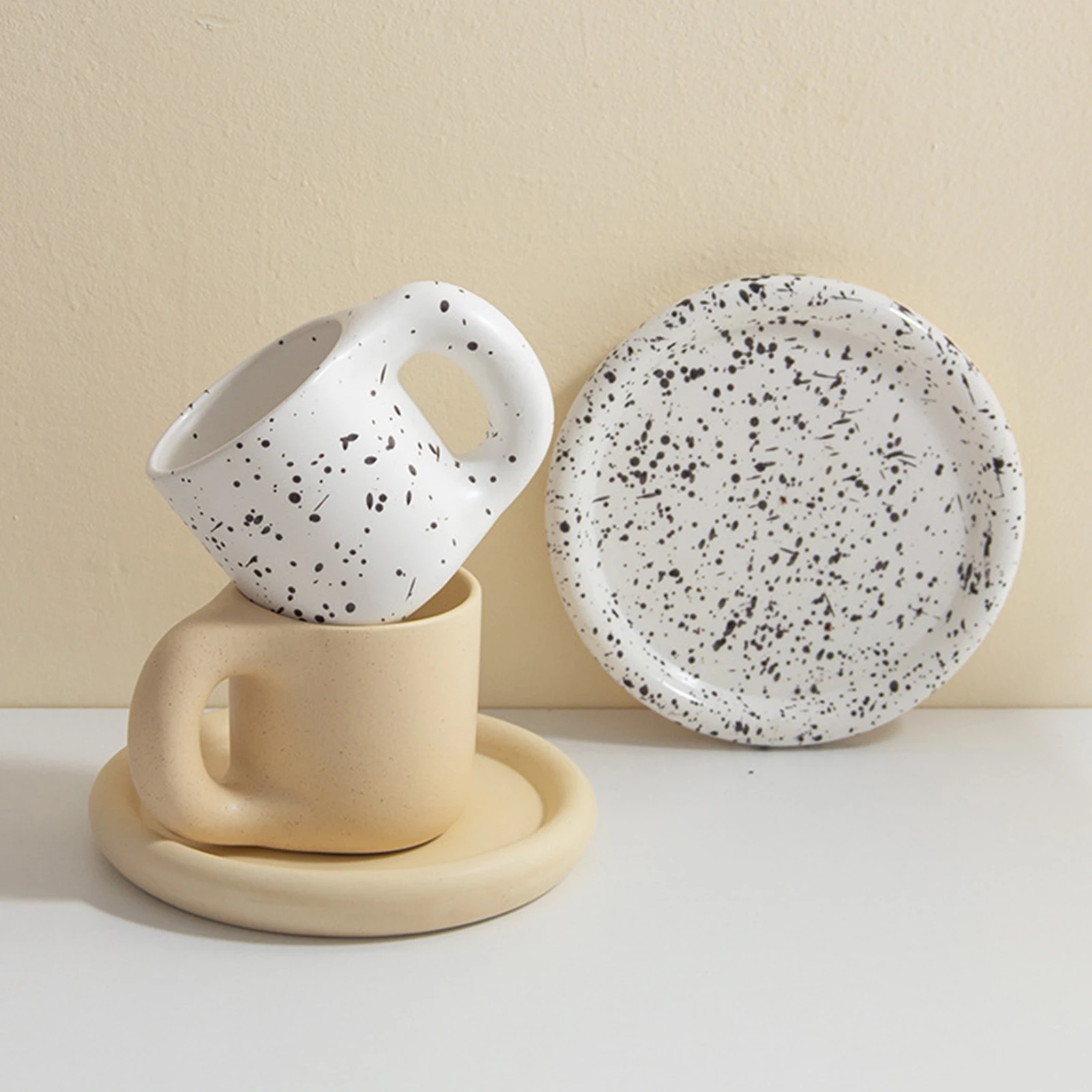 Mug with Saucer Tea Cup Smooth Surface Large Capacity for Office