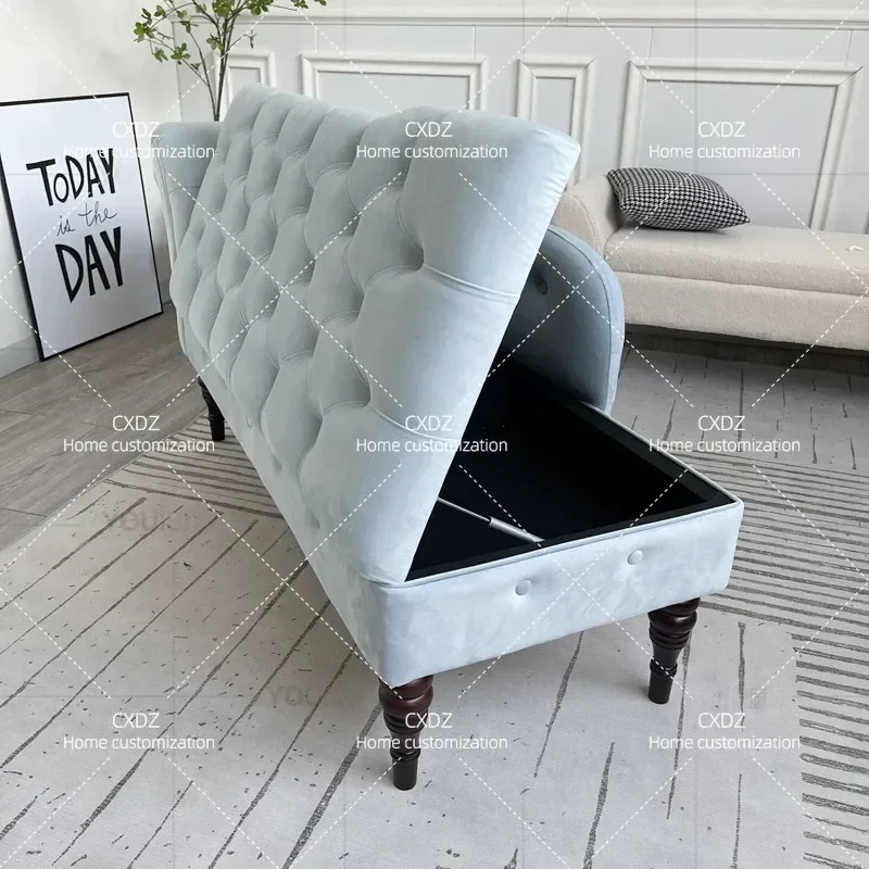 Solid Wood Recliner Sofa Small Apartment Living Room Balcony Leisure Couch Bedroom Bedside Bench Shoe Changing Stool