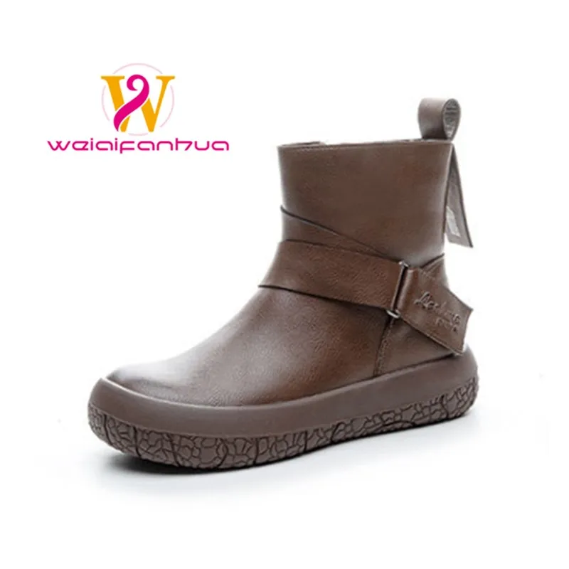 Women's Short Boots, Two-layer Cowhide Upper, Padded and Warm Lining, Anti-slip Thick Sole, Suitable for Daily Wear in Winter.