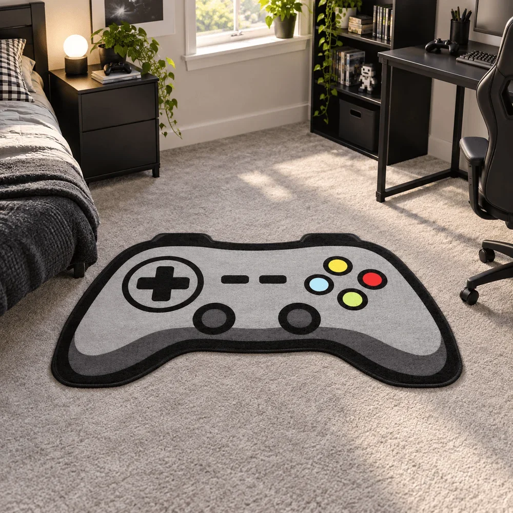 Gray Retro Game Controller Shaped Area Rug, Gaming Floor Mat For Bedroom, Game Room, Living Room Home Decor And Gamer Gifts