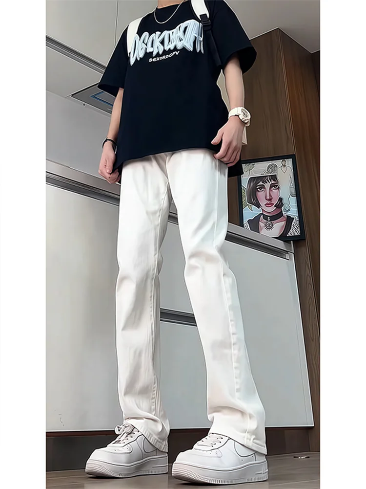 

Мужские джинсы Cleanfit белого цвета, в американском стиле High Street, прямые, удлиненные, с расклешенным низом, молодежный тренд