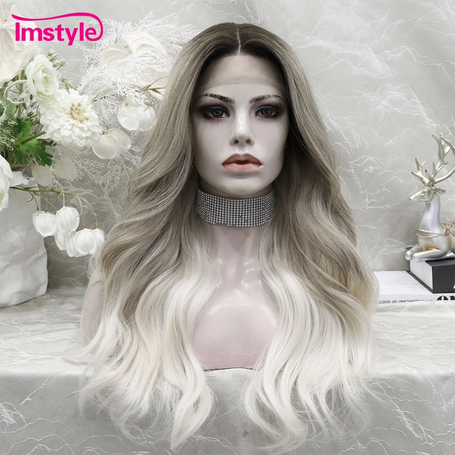 Imstyle Blonde Platinum Wig Synthetic Lace Wig Middle Part Wavy Wigs Synthetic Hair for Women Heat Resistant Daily Use